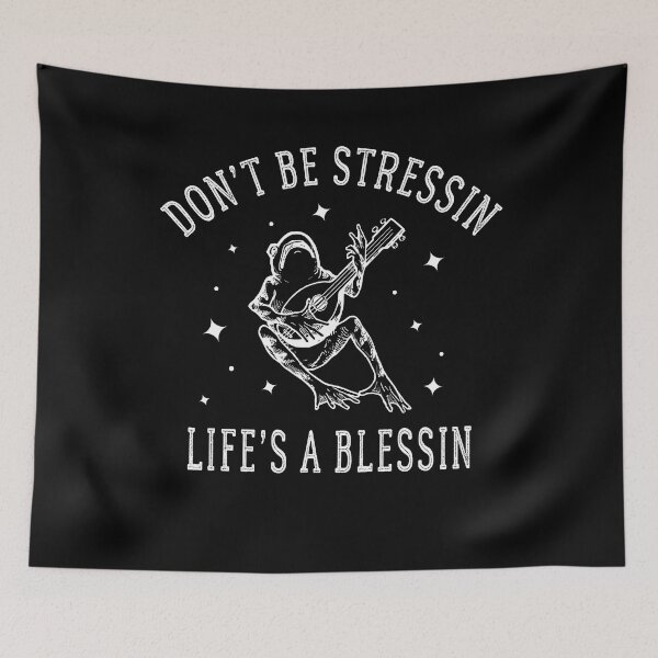 Item preview, Don't be stressin life's a blessin - frog playing mandolin designed and sold by Raiko-art.