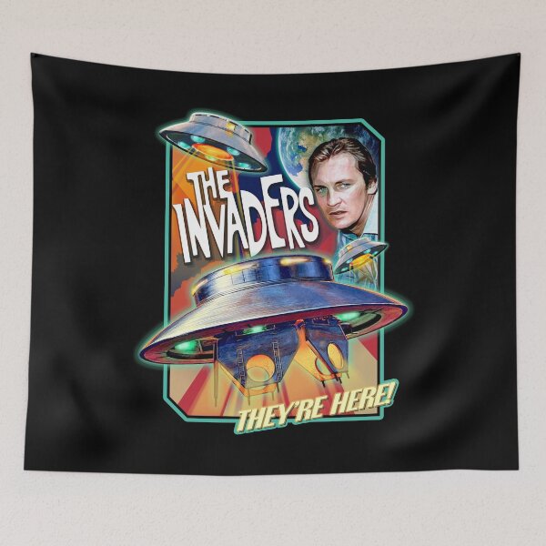 Item preview, THE INVADERS  (1967 logo) - They're Here -  David Vincent - Flying Saucer UFO - Vintage Art designed and sold by RetroTeeStudio.