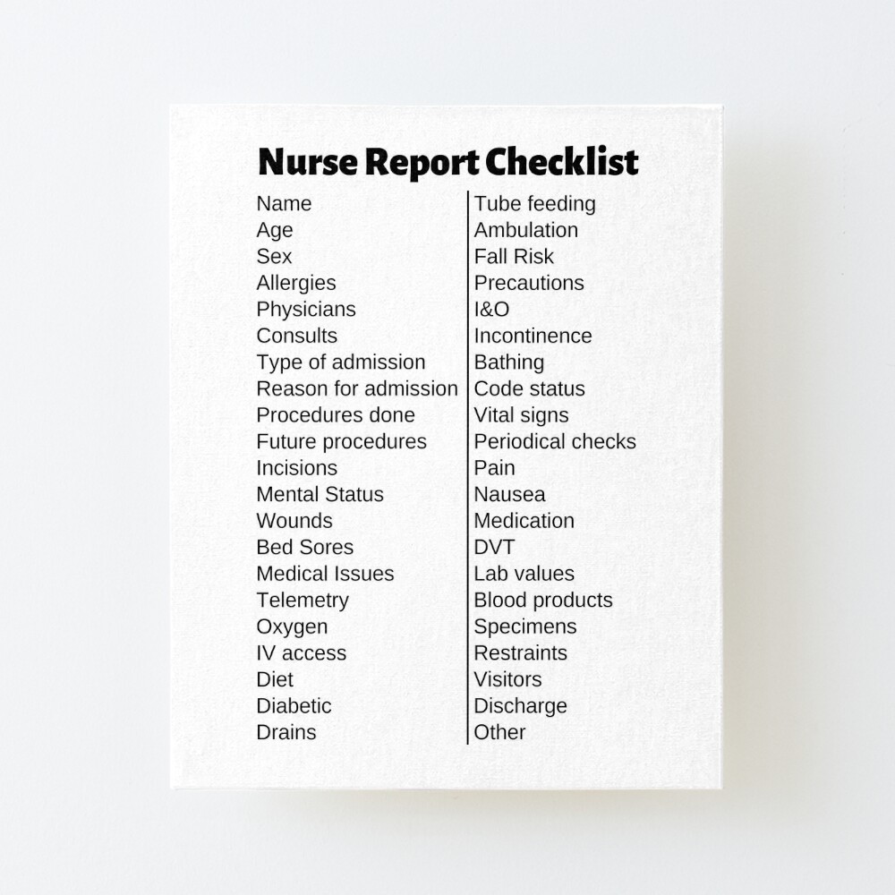 Nurse Report Checklist Chart Art Board Print for Sale by Caregiverology