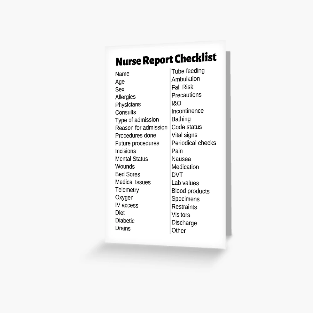 Nurse Report Checklist Chart Greeting Card for Sale by