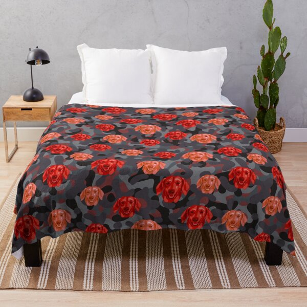 Item preview, Smiling Dachshund Face And Camo Pattern Red and Grey designed and sold by DuFauna.