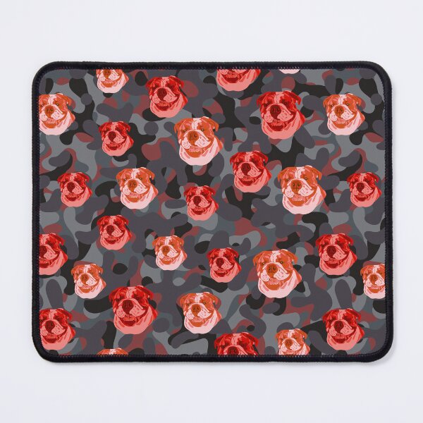 Item preview, Smiling English Bulldog Face And Camo Pattern Red and Grey designed and sold by DuFauna.