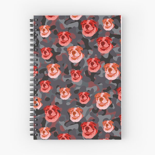 Item preview, Smiling English Bulldog Face And Camo Pattern Red and Grey designed and sold by DuFauna.