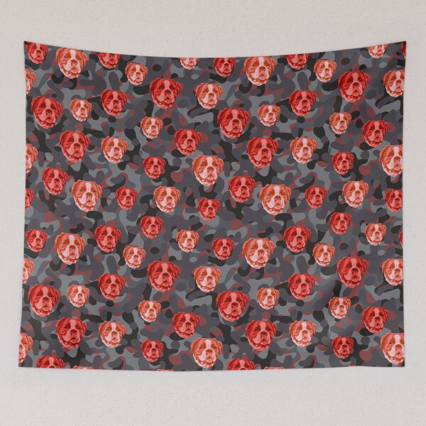 Item preview, Smiling Boxer Face And Camo Pattern Red and Grey designed and sold by DuFauna.