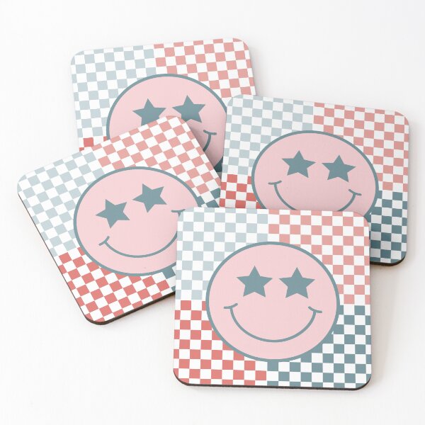 Item preview, Preppy Smiley Face on Pastel Pink and Blue Checker Board designed and sold by PreppyRiot.