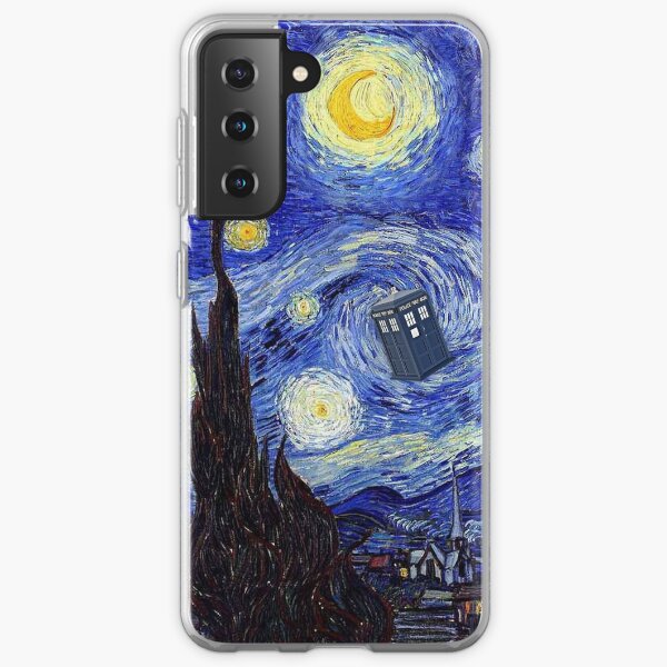 Una noche estrellada Inspiración de la montaña de Van Gogh con Tardis Funda blanda para Samsung Galaxy