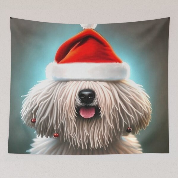 Item preview, Christmas Komondor Wearing A Santa Hat designed and sold by ZenEverAI.
