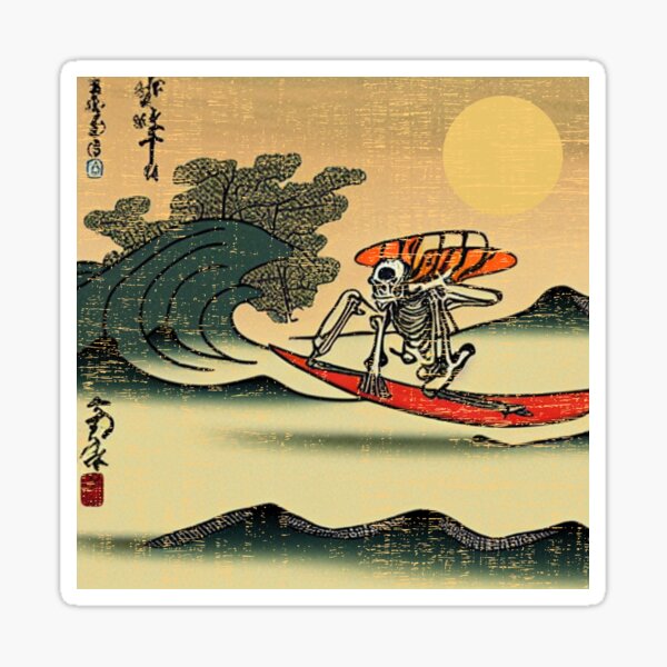 Item preview, Ukiyo-e Cool Skeleton Surfer Surfing Lover Gift designed and sold by mayamay0.