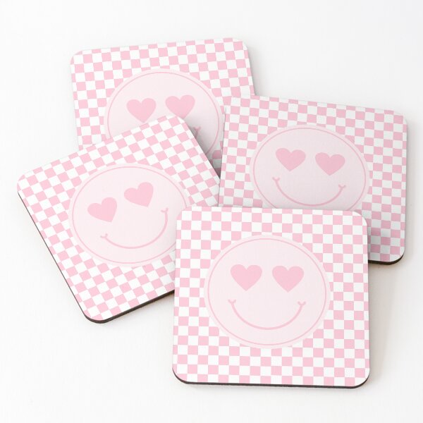 Item preview, Preppy Aesthetic Pink Smiley Face With Heart Eyes  on Checker Board designed and sold by PreppyRiot.