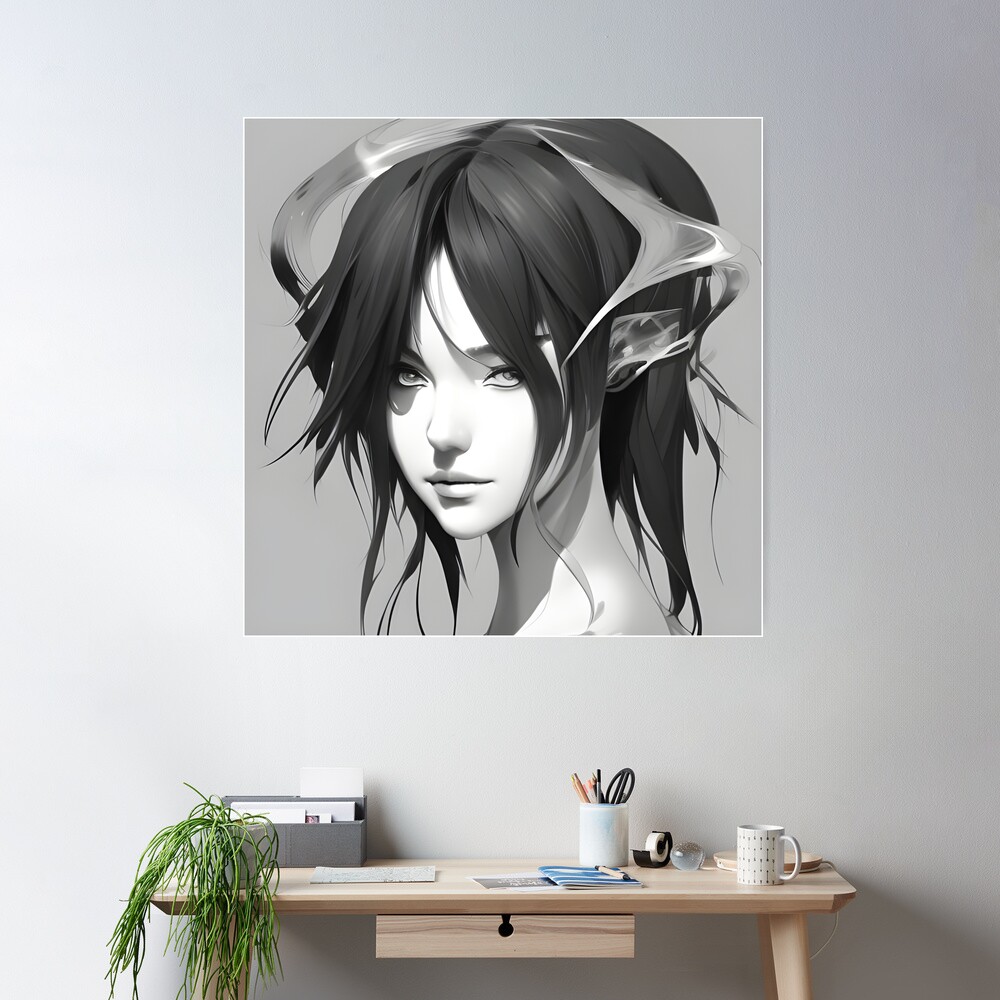 Beaux Animes Art Girl sketch in black and white Design  Poster for Sale by  Beauxanimes