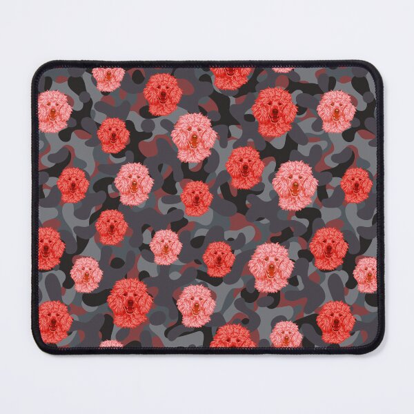 Item preview, Smiling Poodle Face And Camo Pattern Red and Grey designed and sold by DuFauna.