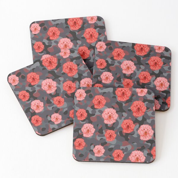 Item preview, Smiling Poodle Face And Camo Pattern Red and Grey designed and sold by DuFauna.