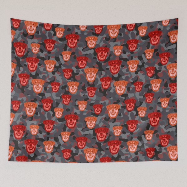 Item preview, Smiling Rottweiler Face And Camo Pattern Red and Grey designed and sold by DuFauna.