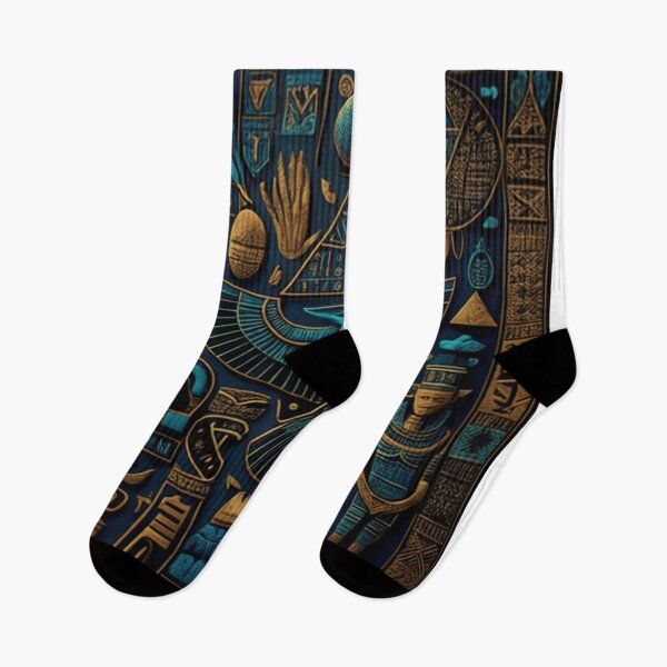 Item preview, Olden Egyptian blue and yellow pictograms and hieroglyphs ancient religious and cryptic pattern designed and sold by ArtifactVault.
