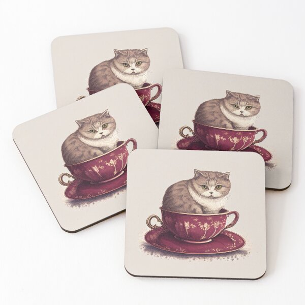Item preview, Full colour painting Cat in a Red intricate posh tea pot designed and sold by wongwaikie.