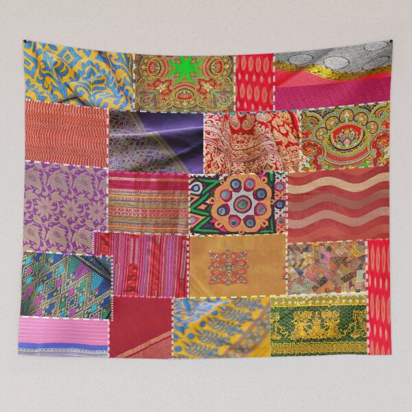 Item preview, Boho Art | Sari Patchwork Quilt designed and sold by Old Urban Farmhouse Design Studio.