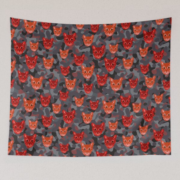 Item preview, Red Cat Face And Grey Camo Pattern designed and sold by DuFauna.