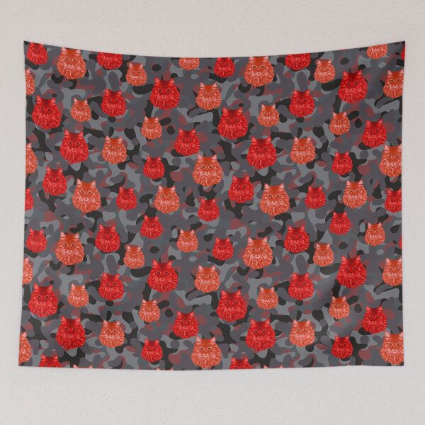 Item preview, Red Norwegian Forest Cat Face And Grey Camo Pattern designed and sold by DuFauna.