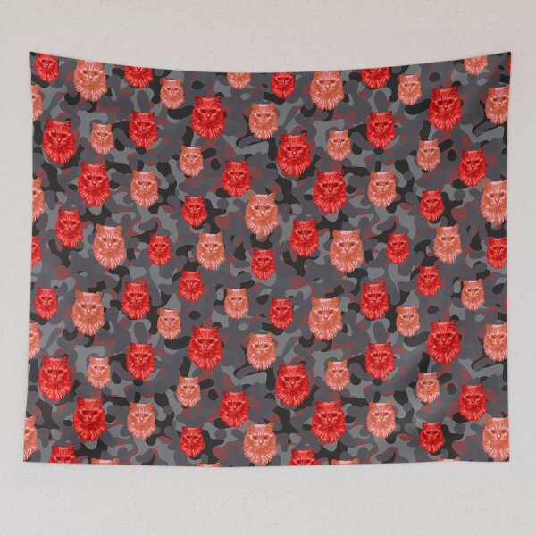 Item preview, Cara de gato de angora roja y patrón de camuflaje gris designed and sold by DuFauna.