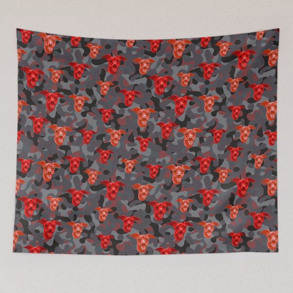 Item preview, Smiling Miniature Pinscher Face And Camo Pattern Red and Grey designed and sold by DuFauna.