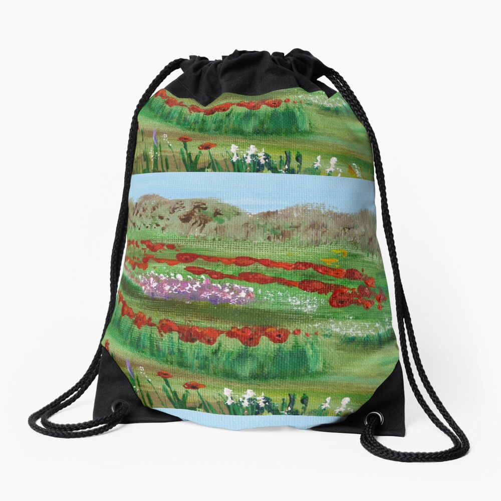 Poppy garden Drawstring Bag