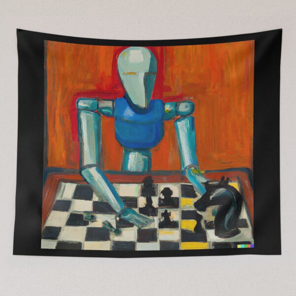 Item preview, An oil painting of  a humanoid robot playing chess , artistic illustration of robot  and chess  designed and sold by Rishabhthinks.