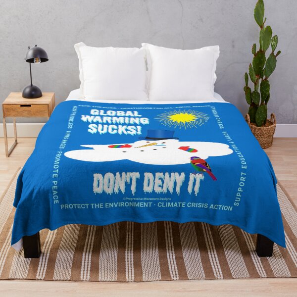 Item preview, PMD00166 Diseños de movimiento progresivo divertido humor negro Muñeco de nieve se derrite debido al calentamiento global en azul con pájaro de color arcoíris para progresistas designed and sold by ProgressiveLeft.