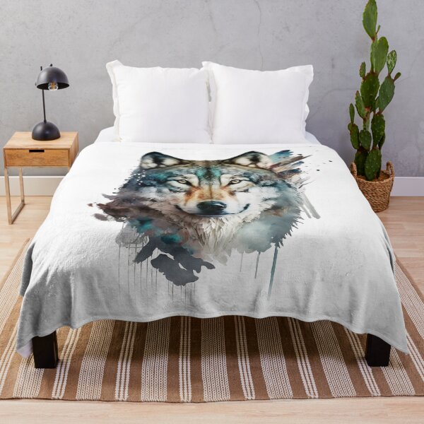 Item preview, Abstract Wolf Painting Blues and Browns with splatter paint - Call of the wild designed and sold by photo4u2.