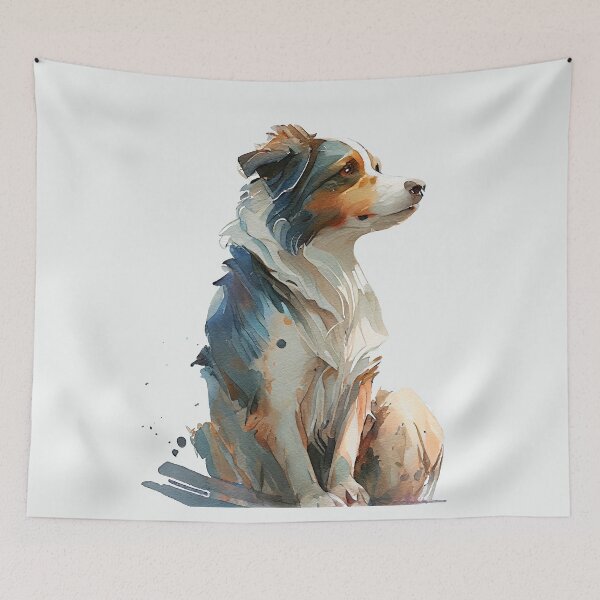 Item preview, Watercolor sitting shepherd dog scene designed and sold by etherElric.