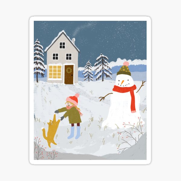 Vista previa del artículo con la obra «Invierno cubierto de nieve - una niña y su gato», diseñado y vendido por ahanso.