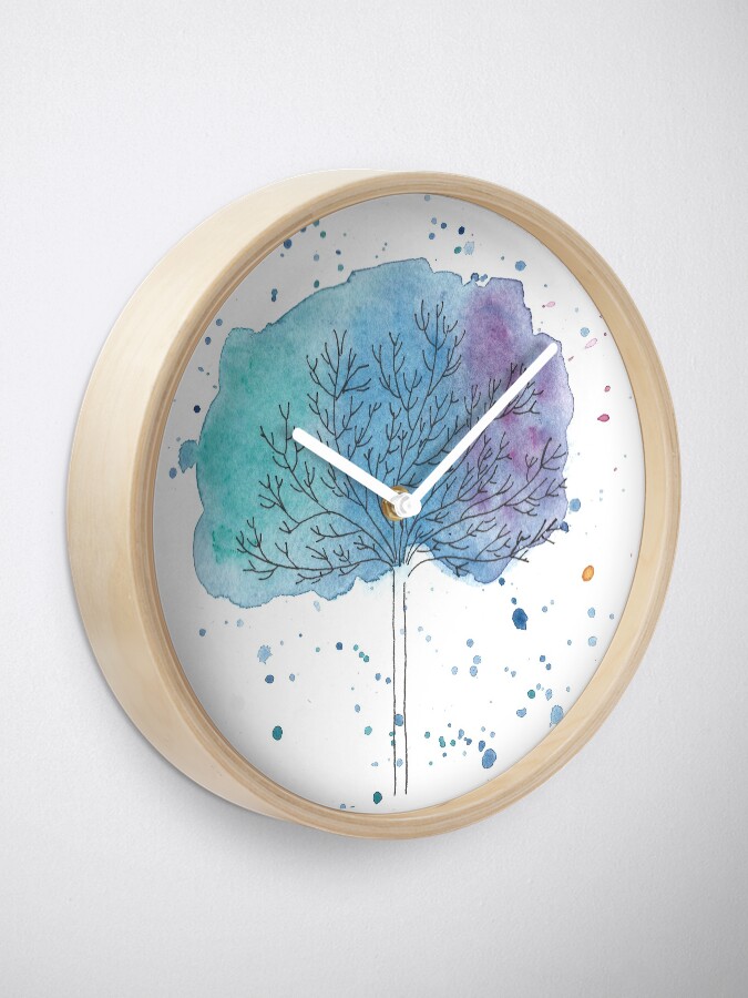 Alternate view of watercolor blue tree Clock