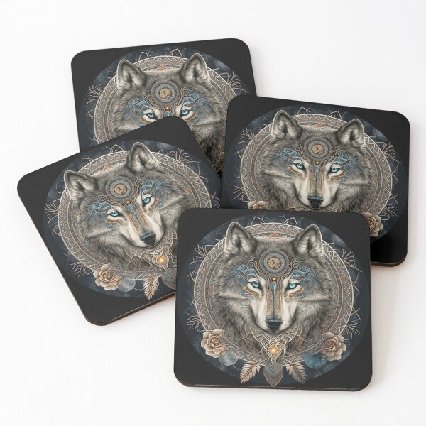 Item preview, Boho Mandala Wolf Painting with roses - Wolf Spirit Guide - Lone Wolf designed and sold by photo4u2.