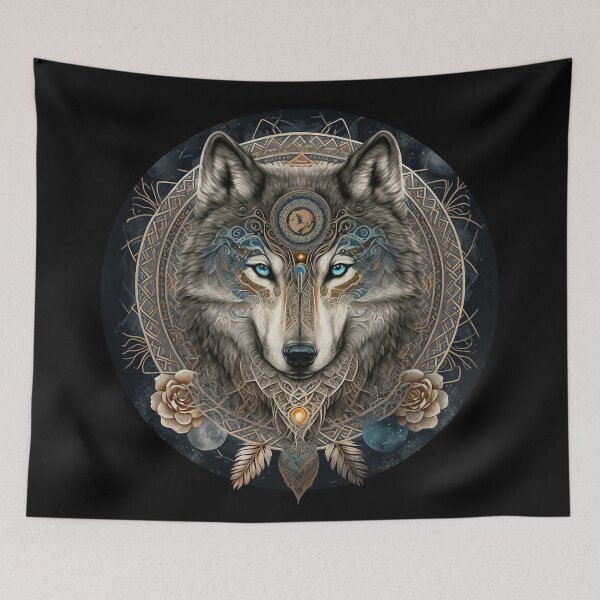 Item preview, Boho Mandala Wolf Painting with roses - Wolf Spirit Guide - Lone Wolf designed and sold by photo4u2.