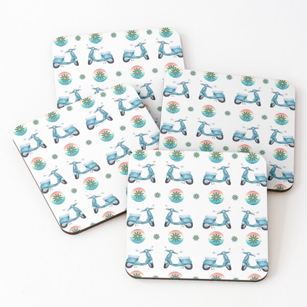 Item preview, Retro Blue Scooter Pattern on White designed and sold by Violet Grant.