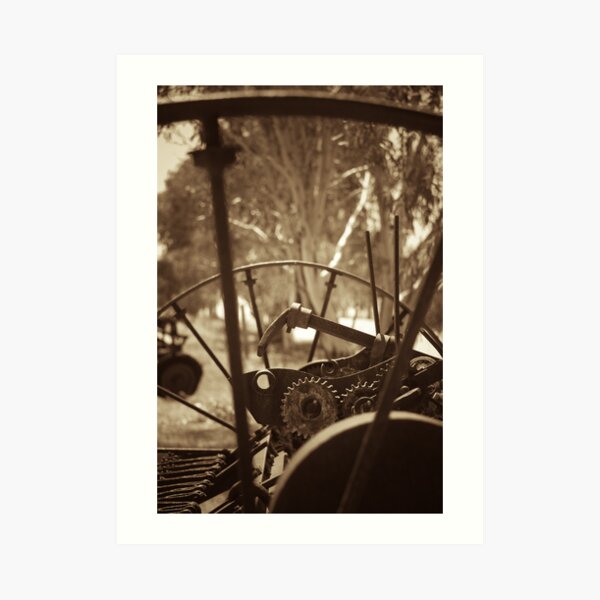 Rusting farm equipment - sepia Art Print