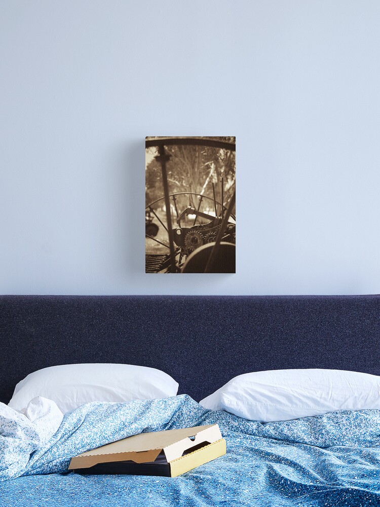 Thumbnail 2 of 3, Canvas Print, Rusting farm equipment - sepia designed and sold by mistered.