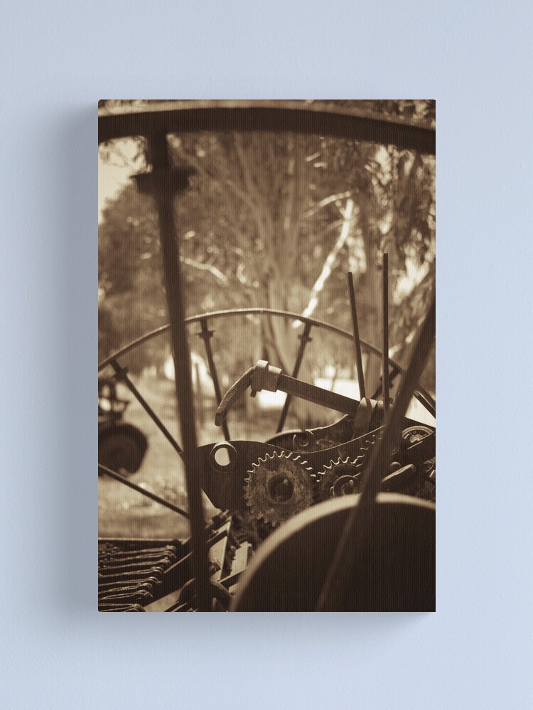 Thumbnail 1 of 3, Canvas Print, Rusting farm equipment - sepia designed and sold by mistered.