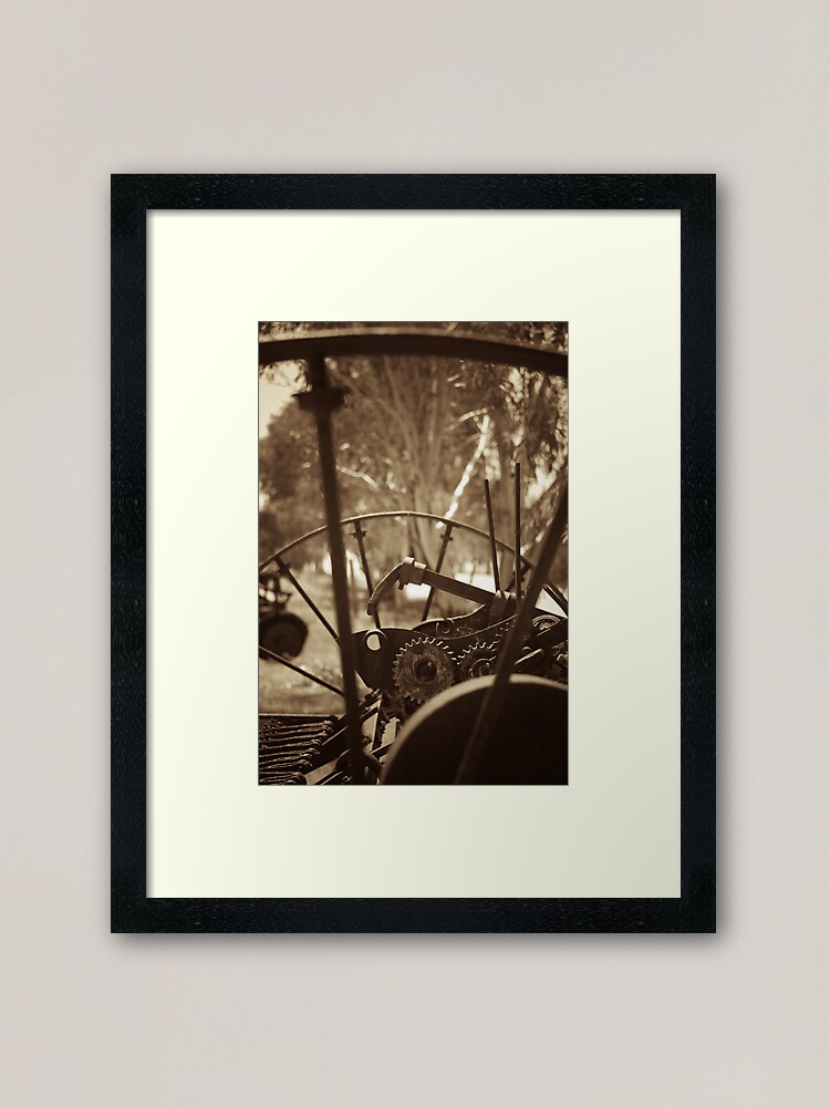 Alternate view of Rusting farm equipment - sepia Framed Art Print