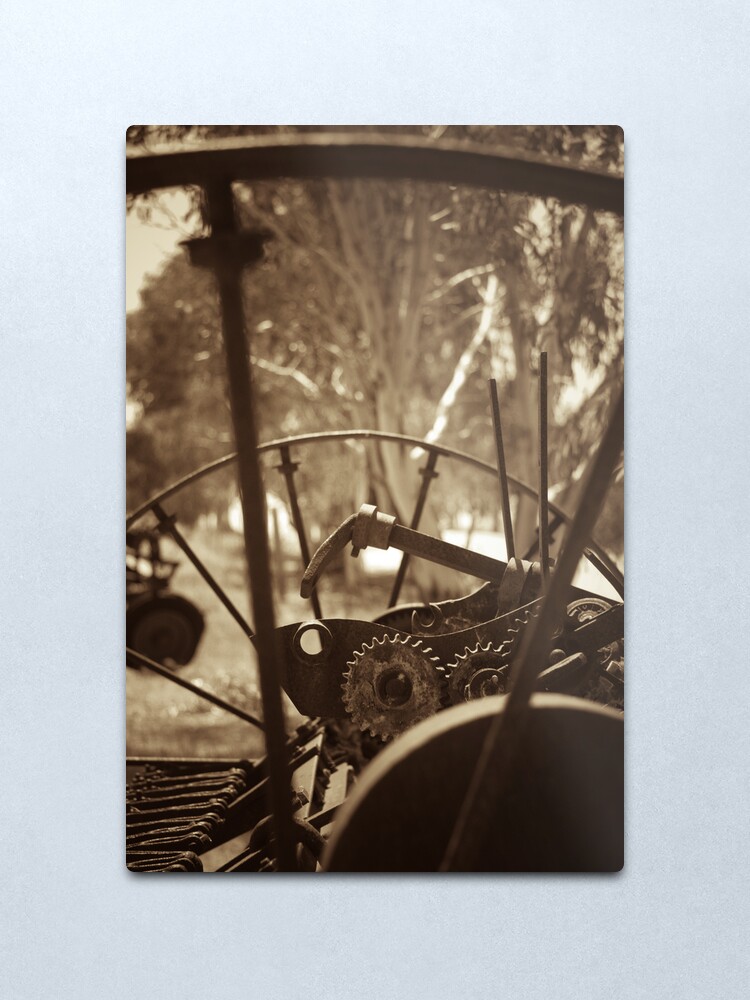 Alternate view of Rusting farm equipment - sepia Metal Print