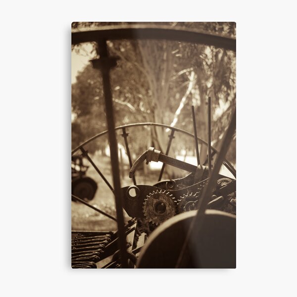 Rusting farm equipment - sepia Metal Print