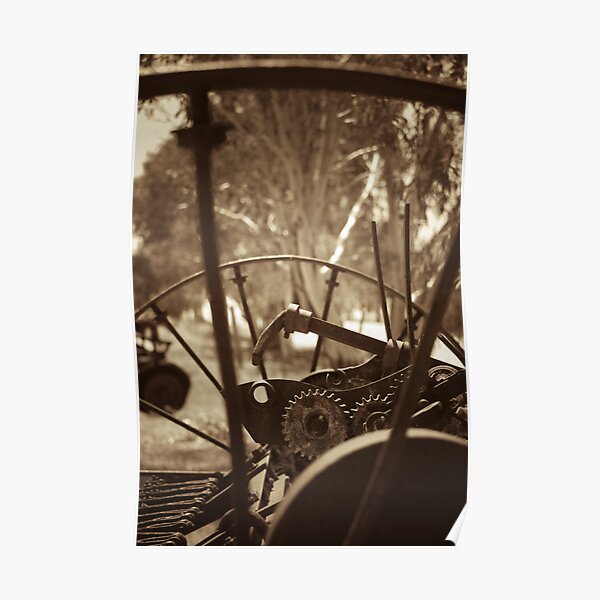 Rusting farm equipment - sepia Poster
