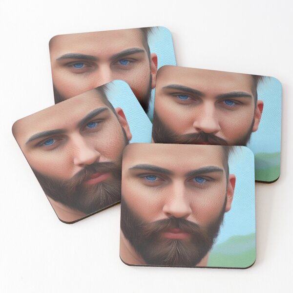 Item preview, Very Close Image of A Sexy Bearded Man with Blue eyes designed and sold by LthrDaddyBear.