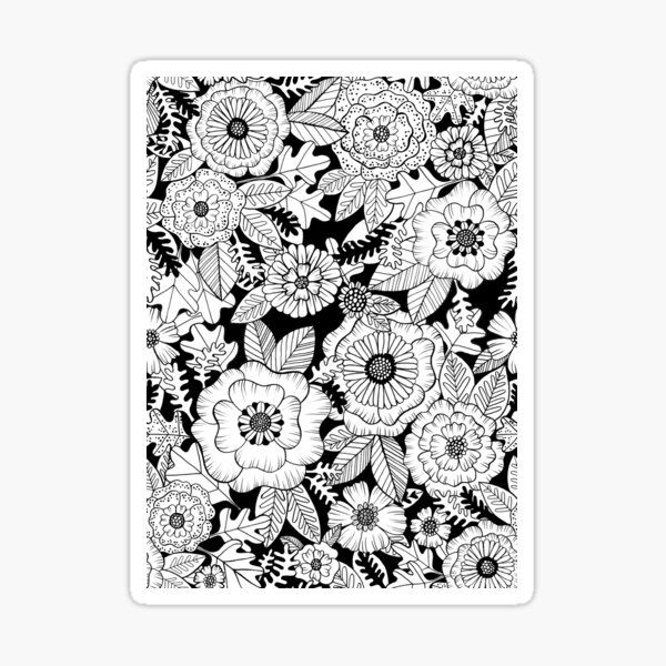 BLACK AND WHITE FLORAL Sticker