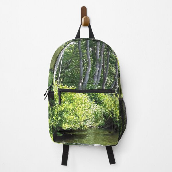 Item preview, Tall trees and green bushes on a sunny river bank. designed and sold by claireseyeview.