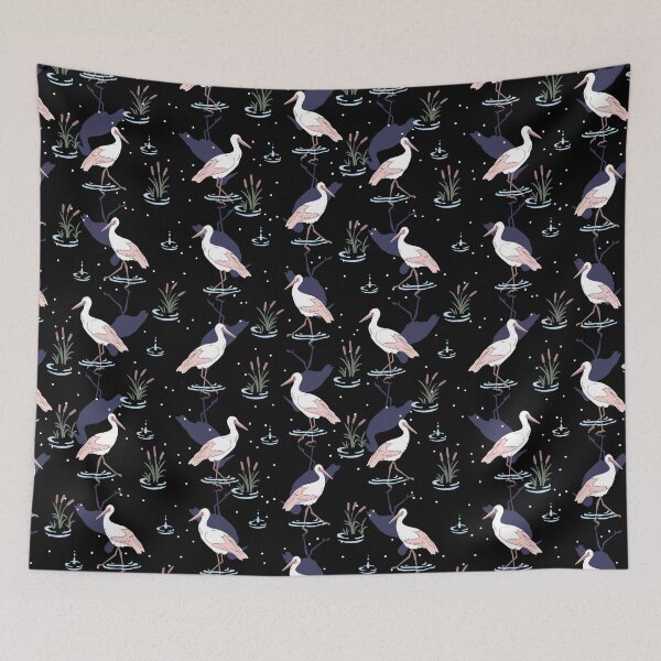 Item preview, Serene Stork Pond Pattern - Nature-Inspired Art designed and sold by FlinArt.