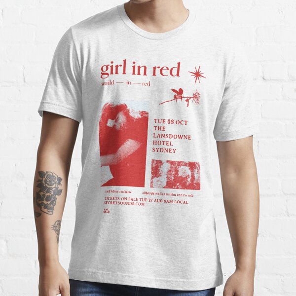 Girl in red sales shirt