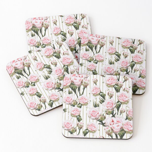 Aperçu de l'œuvre Roses roses sur fond blanc rayé créée et vendue par IrinaIkar.