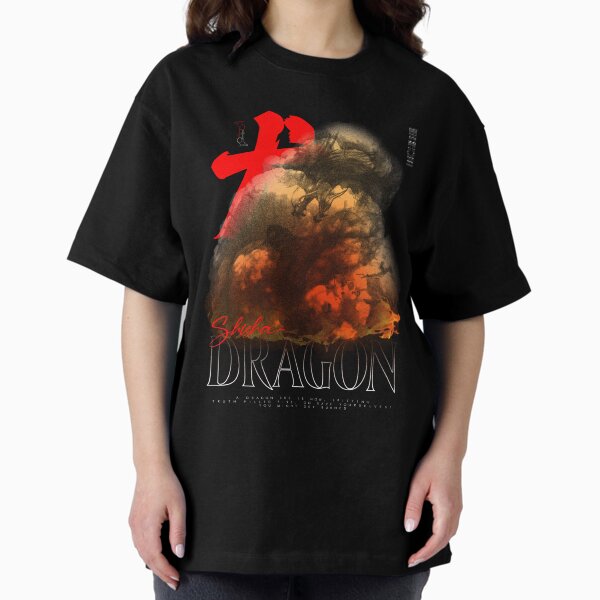 Dragon Surrounded by Fire and Smoke with Quote Oversized T-Shirt
