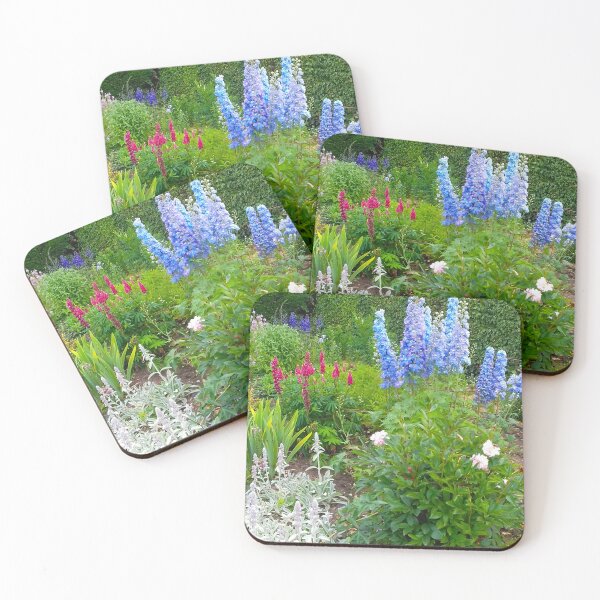 Item preview, Blue delphiniums and other flowers in a green country garden. designed and sold by claireseyeview.