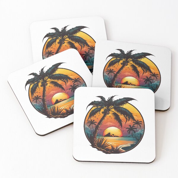 Item preview, summer sunset palm tree beach ocean artistic paradise designed and sold by JJT0724.